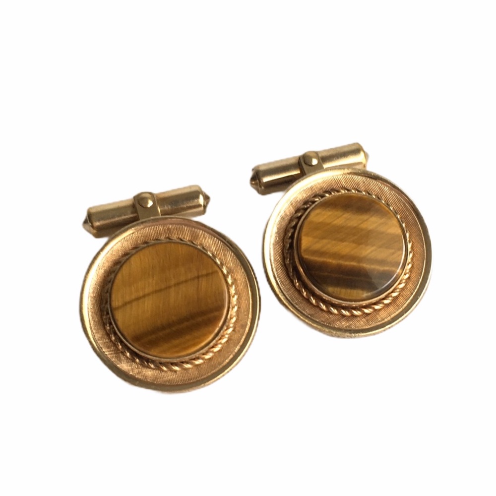 Dior Gold-tone Cuff Links with Brown Tiger's Eye Centers